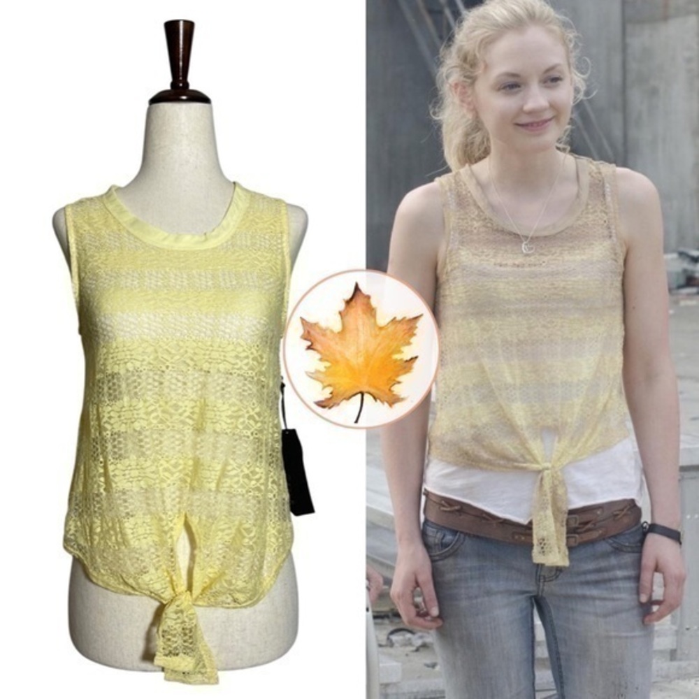 Chloe K • Yellow Floral Lace Tie Front Tank Top S NWT ASO Beth Greene